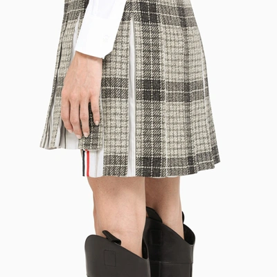 Shop Thom Browne Checked Pleated Mini Skirt In Grey