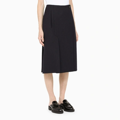 Shop Prada Pinstripe Flared Midi Skirt In Blue