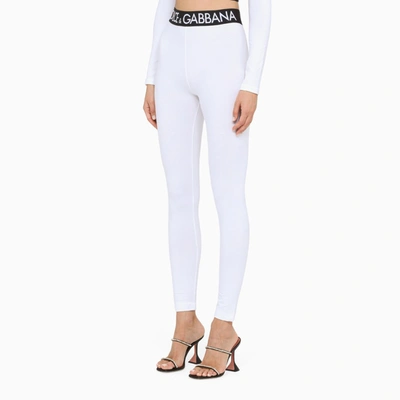 Shop Dolce & Gabbana White Logo-print Leggings
