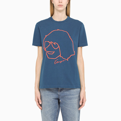 Shop Kenzo Blue T-shirt With Contrasting Print