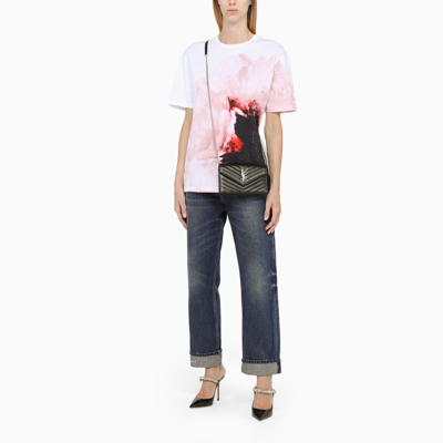Shop Alexander Mcqueen White And Pink T-shirt With Anemone Print
