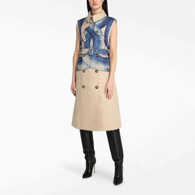 Shop Burberry Double-breasted Sleeveless Trench Coat In Blue