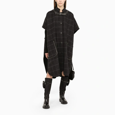 Shop Burberry Double Face Cape With Tartan Motif In Grey