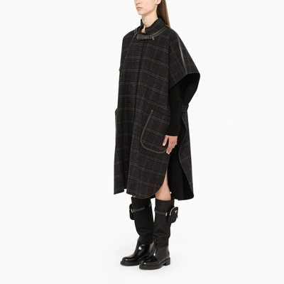 Shop Burberry Double Face Cape With Tartan Motif In Grey