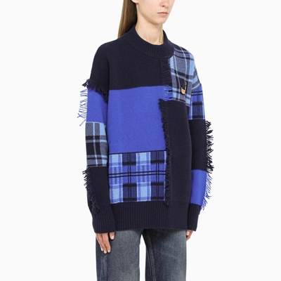 Shop Versace Blue Patch-work Sweater In Multicolor