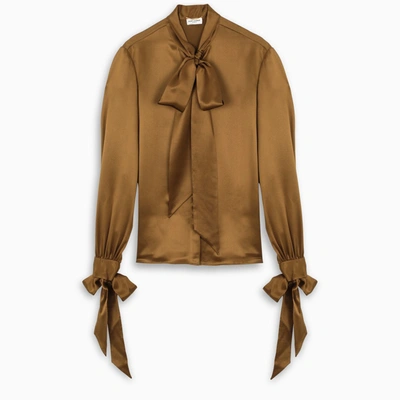 Shop Saint Laurent Brown Silk Blouse In Beige