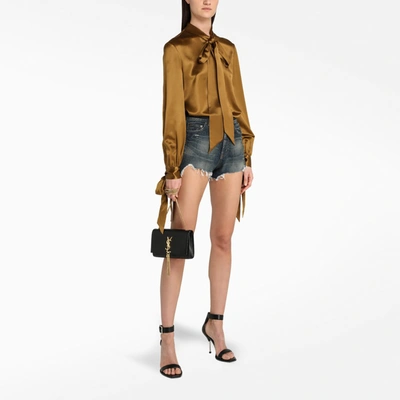 Shop Saint Laurent Brown Silk Blouse In Beige