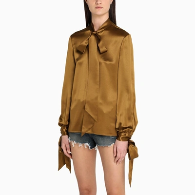 Shop Saint Laurent Brown Silk Blouse In Beige