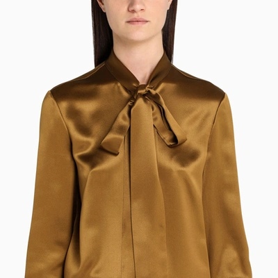 Shop Saint Laurent Brown Silk Blouse In Beige