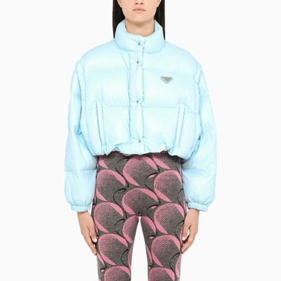 Shop Prada Sky Blue Short Down Jacket In Light Blue