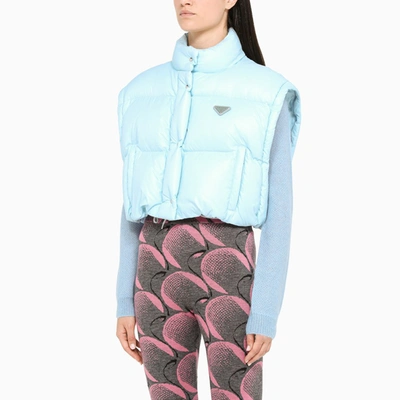 Shop Prada Sky Blue Short Down Jacket In Light Blue