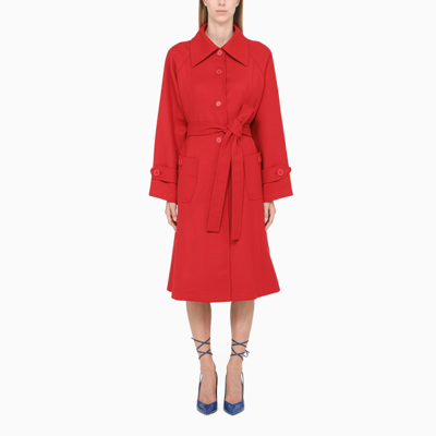 Shop Dolce & Gabbana Red Belted Coat In Burgundy