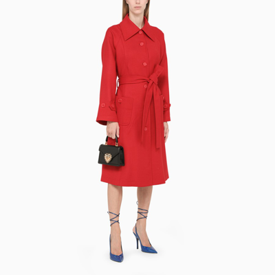 Shop Dolce & Gabbana Red Belted Coat In Burgundy