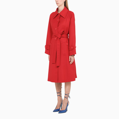 Shop Dolce & Gabbana Red Belted Coat In Burgundy