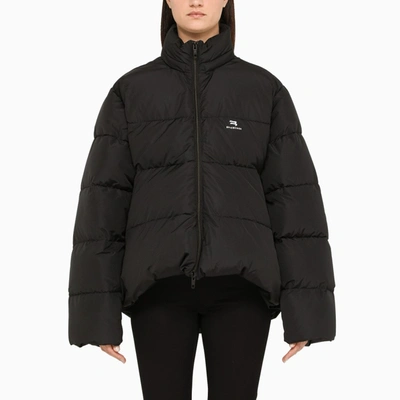 Shop Balenciaga Black Down Jacket With Contrasting Logo