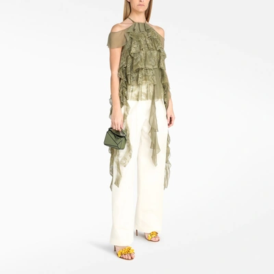 Shop Blumarine Green Volant And Lace Blouse