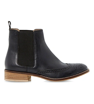 Dune Quentin Leather Brogue Chelsea Boots In Black-leather