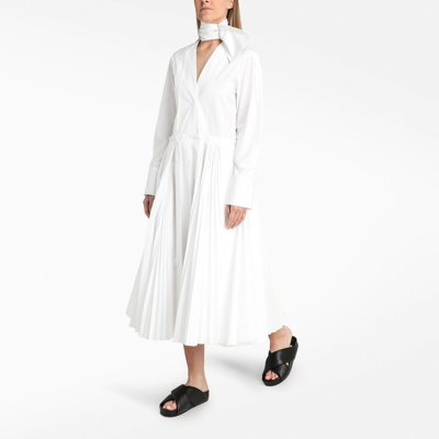 Shop Jil Sander White Pleated Long Dress