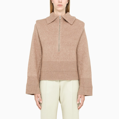 Shop Remain Birger Christensen Brown Zipped Sweater In Beige