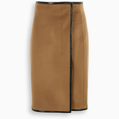 Shop Saint Laurent High-waist Wrap Skirt In Beige