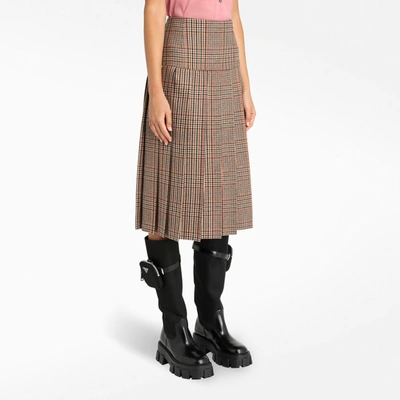 Shop Prada Houndstooth Pleated Skirt In Multicolor