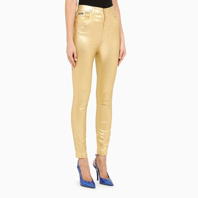 Shop Dolce & Gabbana Gold Leggings With Metallic-effect