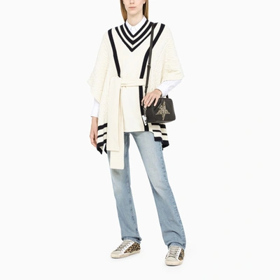 Shop Golden Goose Dane Cream Poncho With Contrasting Finishes In White