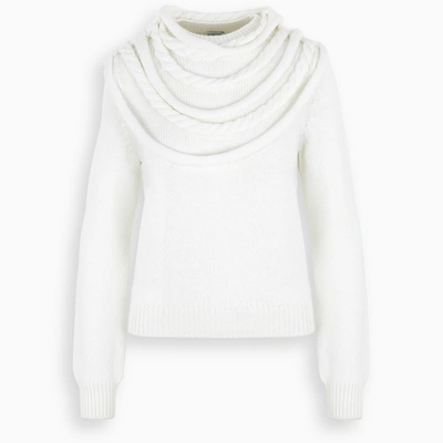 Shop Loewe White Braided Collar Sweater