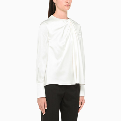 Shop Alexander Mcqueen Ivory Silk Crimped Blouse In White