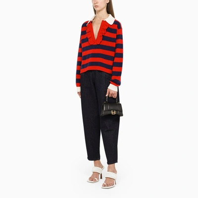 Shop Philosophy Blue/red Striped Sweater With Ruffles In Multicolor