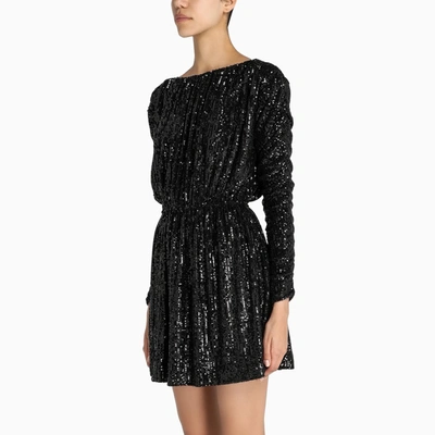 Shop Saint Laurent Sequin-embellished Flare Dress In Black