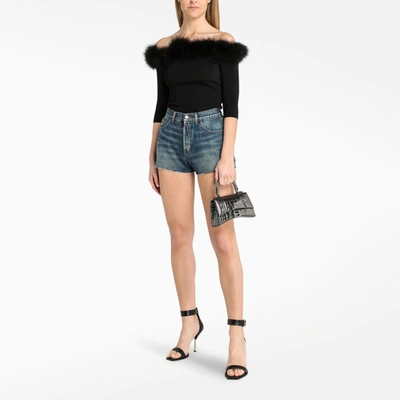 Shop Saint Laurent Black Knitted Top With Feathers