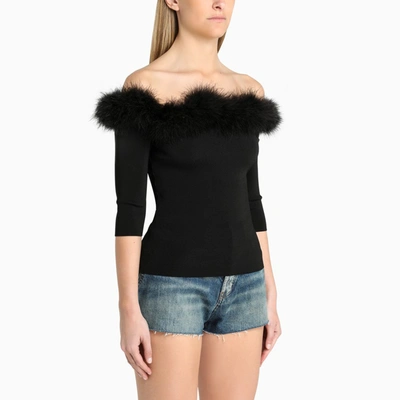 Shop Saint Laurent Black Knitted Top With Feathers