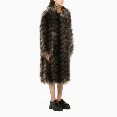 Shop Prada Smoke Long Faux Fur In Grey