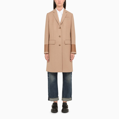 Shop Burberry Camel Single-breasted Coat In Beige