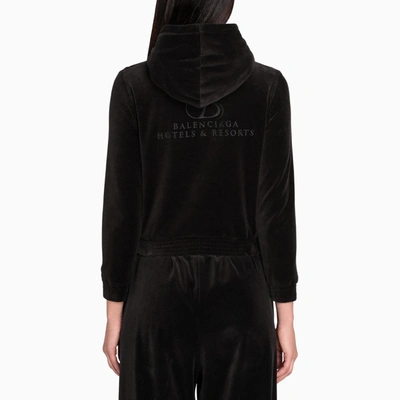 Shop Balenciaga Black Velvet Zipped Sweatshirt