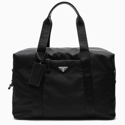 Shop Prada Black Re-nylon And Saffiano Duffle Bag