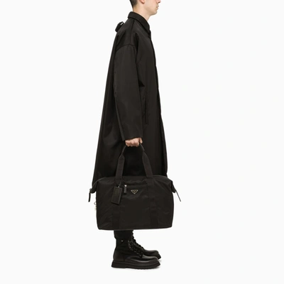 Shop Prada Black Re-nylon And Saffiano Duffle Bag