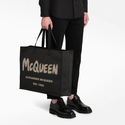 Shop Alexander Mcqueen Black Logo-print Tote Bag