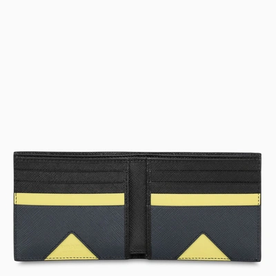 Shop Prada Black/yellow Saffiano Leather Small Wallet