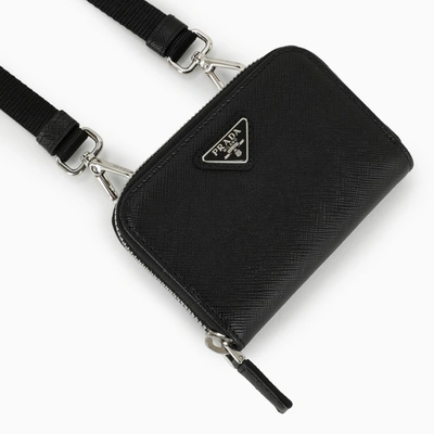 Shop Prada Black Saffiano Leather Necklace Coin Holder