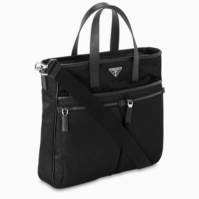 Shop Prada Black Nylon And Leather Medium Tote Bag