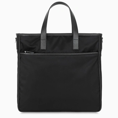 Shop Prada Black Nylon And Leather Medium Tote Bag