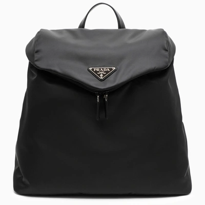 Shop Prada Black Re-nylon And Leather Backpack