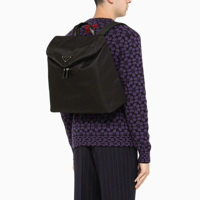 Shop Prada Black Re-nylon And Leather Backpack