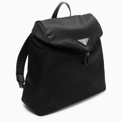 Shop Prada Black Re-nylon And Leather Backpack