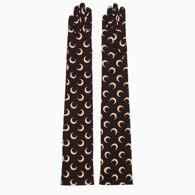 Shop Marine Serre Black Gloves With All-over Print In Brown