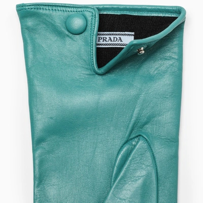 Shop Prada Aquamarine Gloves With Applied Pocket In Green