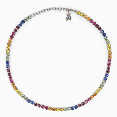 Shop Amina Muaddi Rainbow Crystals Necklace In Multicolor