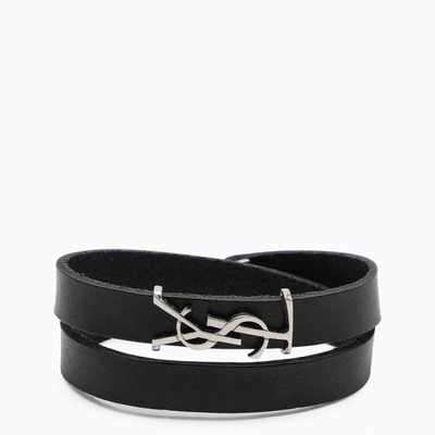 Shop Saint Laurent Black/silver Double-wrap Opyum Bracelet